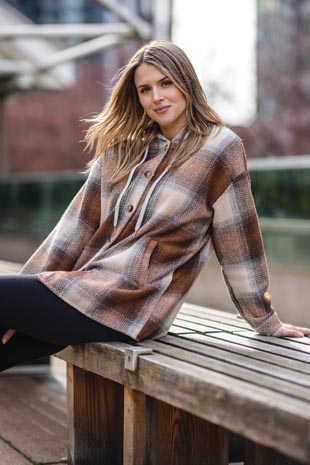 JT-15713 - Plaid Jacket with Knit Hood - Colors: As Shown - Available Sizes:XS-XXL - Catalog Page:71 
